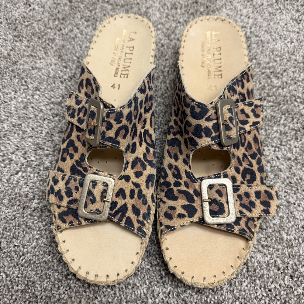 La Plume Leopard Print Buckle Mules